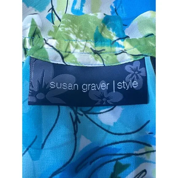 Susan Graver Floral Chiffon Long-Sleeve Ruffle Details Tie Neck Blouse Size XL - Picture 7 of 11